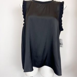 Ophelia Roe ruffled cap sleeve black top blouse crewneck